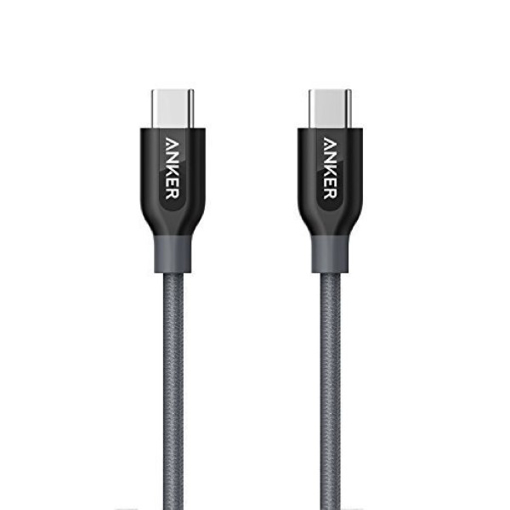 صورة انكر ، باور لاين+ , كابل مقوى، يدعم الشحن سريع  USB- C To USB-C  2.0 مع حافظه - رمادي 