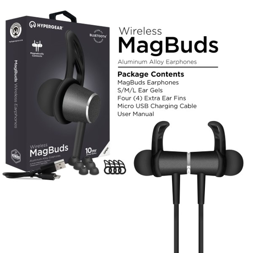 Picture of HyperGear , MagBuds Wireless Earphones - Jet Black