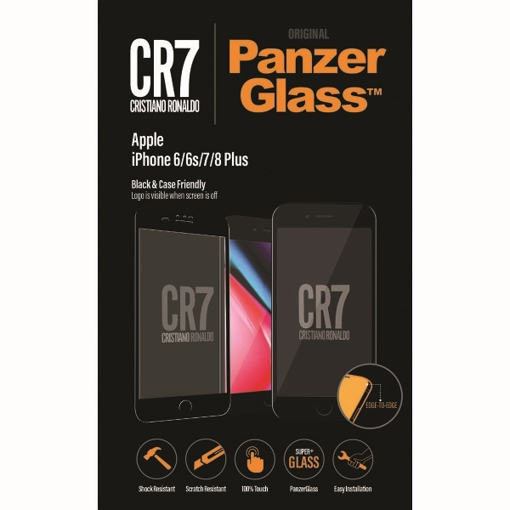 صورة بانزر جلاس ، حماية شاشة  زجاجية ، ميزة ظهور علامة CR7 عند إطفاء الشاشة  لأجهزة أبل آيفون 6,6S,7,8 بلس - اسود