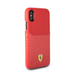 Picture of Ferrari Case Leather with PU Carbon Fiber Card Slot for Apple iPhone X - Red