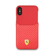 Picture of Ferrari Case Leather with PU Carbon Fiber Card Slot for Apple iPhone X - Red