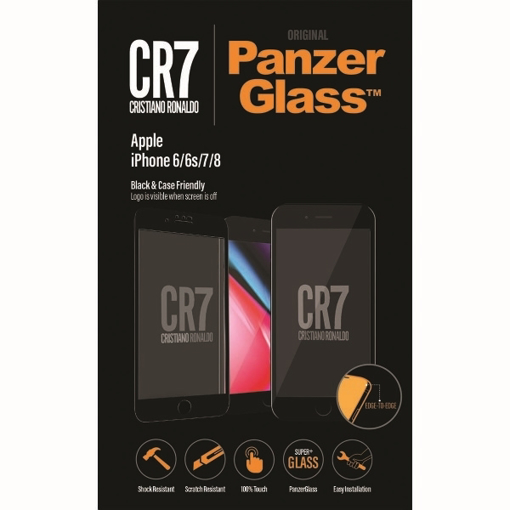 صورة بانزر جلاس ، حماية شاشة  زجاجية ، ميزة ظهور علامة CR7 عند إطفاء الشاشة  لأجهزة أبل آيفون 6,6S,7,8 - اسود