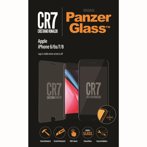 صورة بانزر جلاس ، حماية شاشة  زجاجية ، ميزة ظهور علامة CR7 عند إطفاء الشاشة  لأجهزة أبل آيفون 6/6s/ 7/ 8 - شفاف