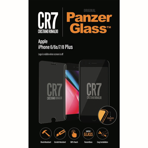 صورة بانزر جلاس ، حماية شاشة  زجاجية ، ميزة ظهور علامة CR7 عند إطفاء الشاشة  لأجهزة أبل آيفون 6/6s/7/8 بلس - شفاف
