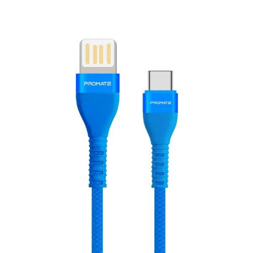 صورة بروميت كابل مقوى USB-A يعمل بالاتجاهين الى Type-C  بطول 1.2 متر - أزرق