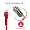 صورة بروميت كابل مقوى USB-A يعمل بالاتجاهين الى Lightning لاجهزة ابل بطول 1.2 متر - أحمر