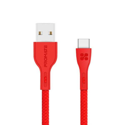 صورة بروميت كابل مقوى سريع USB-A الى Type-C  بطول 1.2 متر -  أحمر