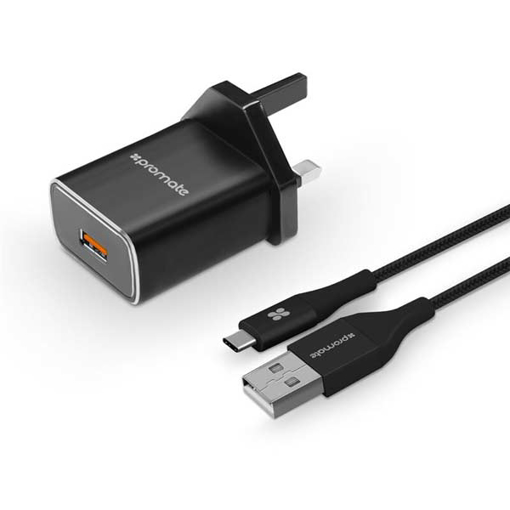 Picture of Promate Wall Charger Ultra-Fast With QC 3.0 And Type-C Cable - Black