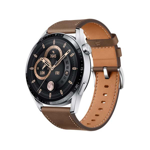 Picture of Huawei Watch GT 3 46 GPS, Silver Stainless Steel Case/Brown Leather Strap