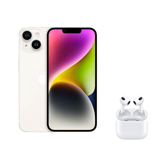 Picture of Apple iPhone 14, 128 GB , 5G - Starlight Apple Air Pods 3rd generation White