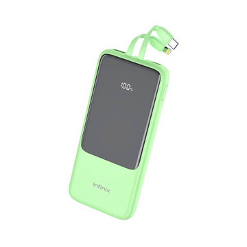 Picture of Infinix Power Bank XP07 10,000 mAh 22.5W PD, QC, PE Thunder Charge built in Lightning, USB C Cables Green