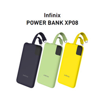Picture of Infinix Power Bank XP08 10,000 mAh, built in Lightning, USB C Cables Yellow