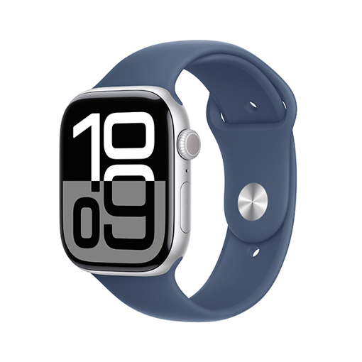 Picture of Apple Watch Series 10 GPS 42mm Silver Aluminum Case with Denim Sport Band - S/M