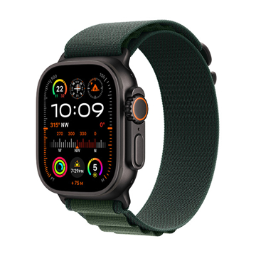 Picture of Apple Watch Ultra 2 2024 GPS + Cellular 49mm Black Titanium Case with Dark Green Alpine Loop - Medium